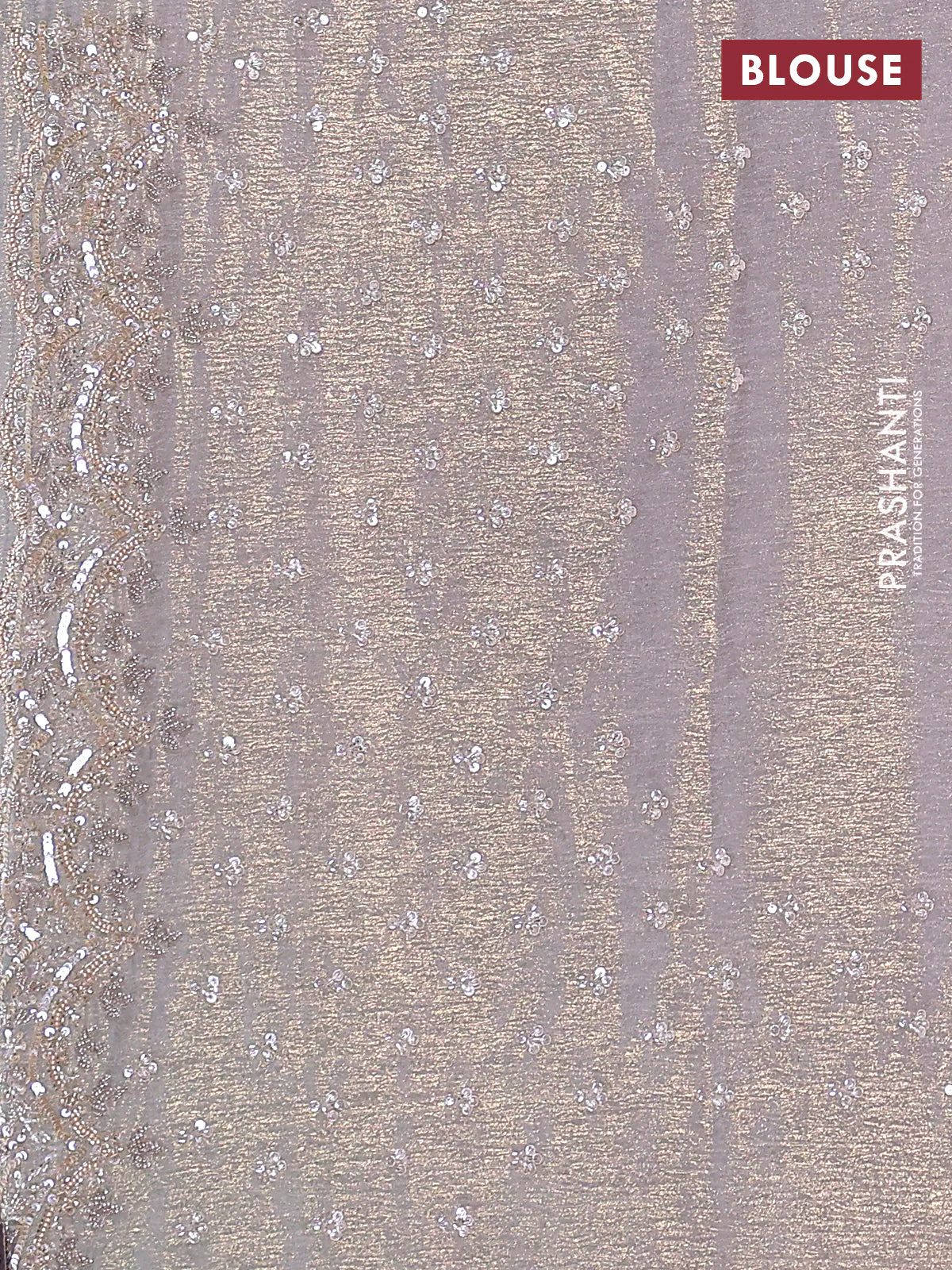Crush tissue saree beige with floral embroidery & sequin work - Image 3