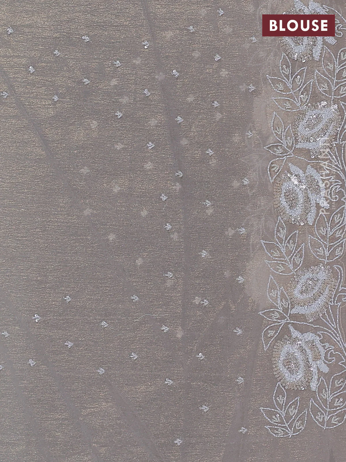 Crush tissue saree beige with sequin & cut beaded work border - Image 3