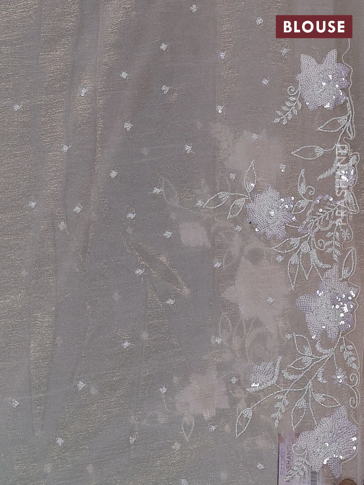 Crush tissue saree beige with sequin & cut beaded work - Image 3