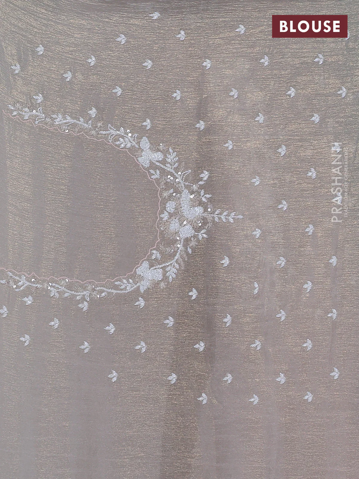 Crush tissue saree beige with sequin & cut beaded work - Image 3