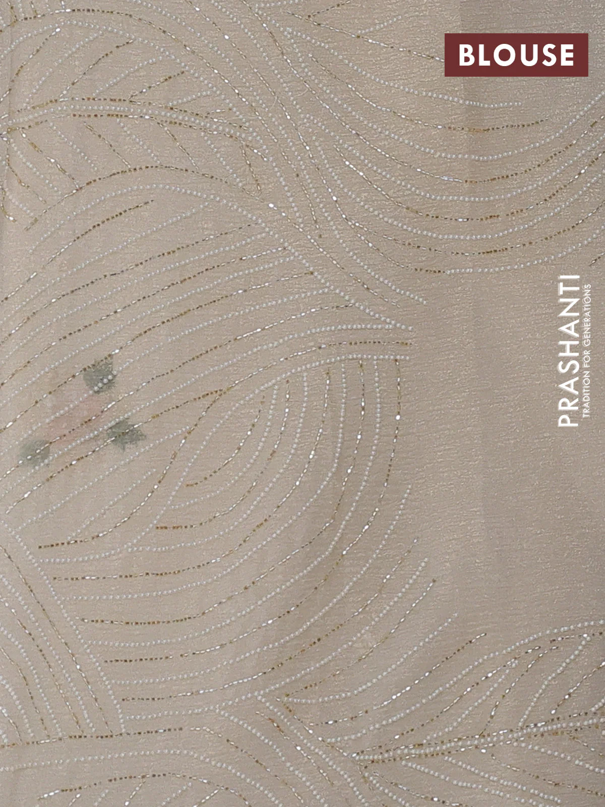 Crush tissue saree cream with allover floral embroidery sequin work - Image 3