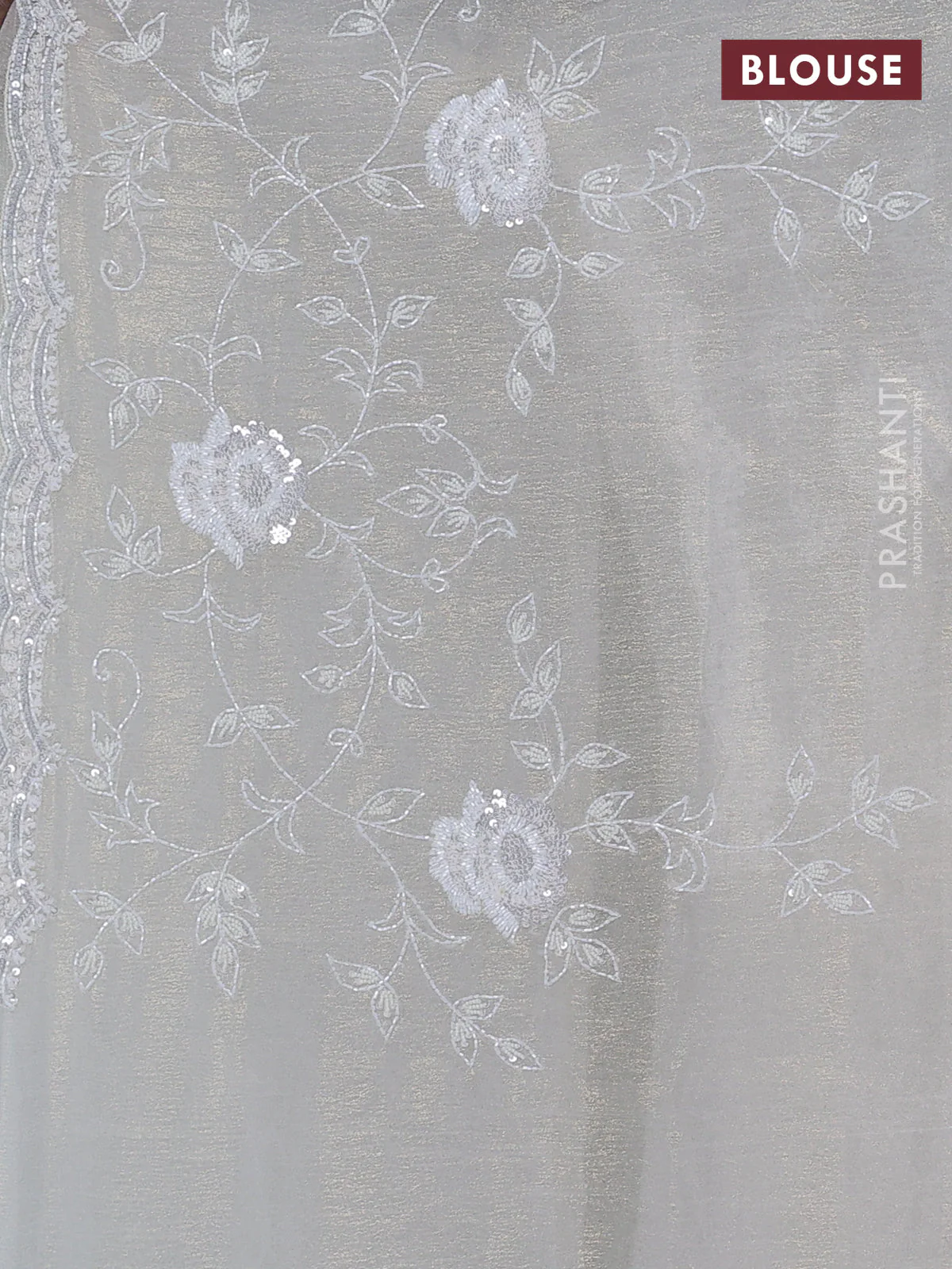 Crush tissue saree cream with allover sequin & cut beaded work - Image 3