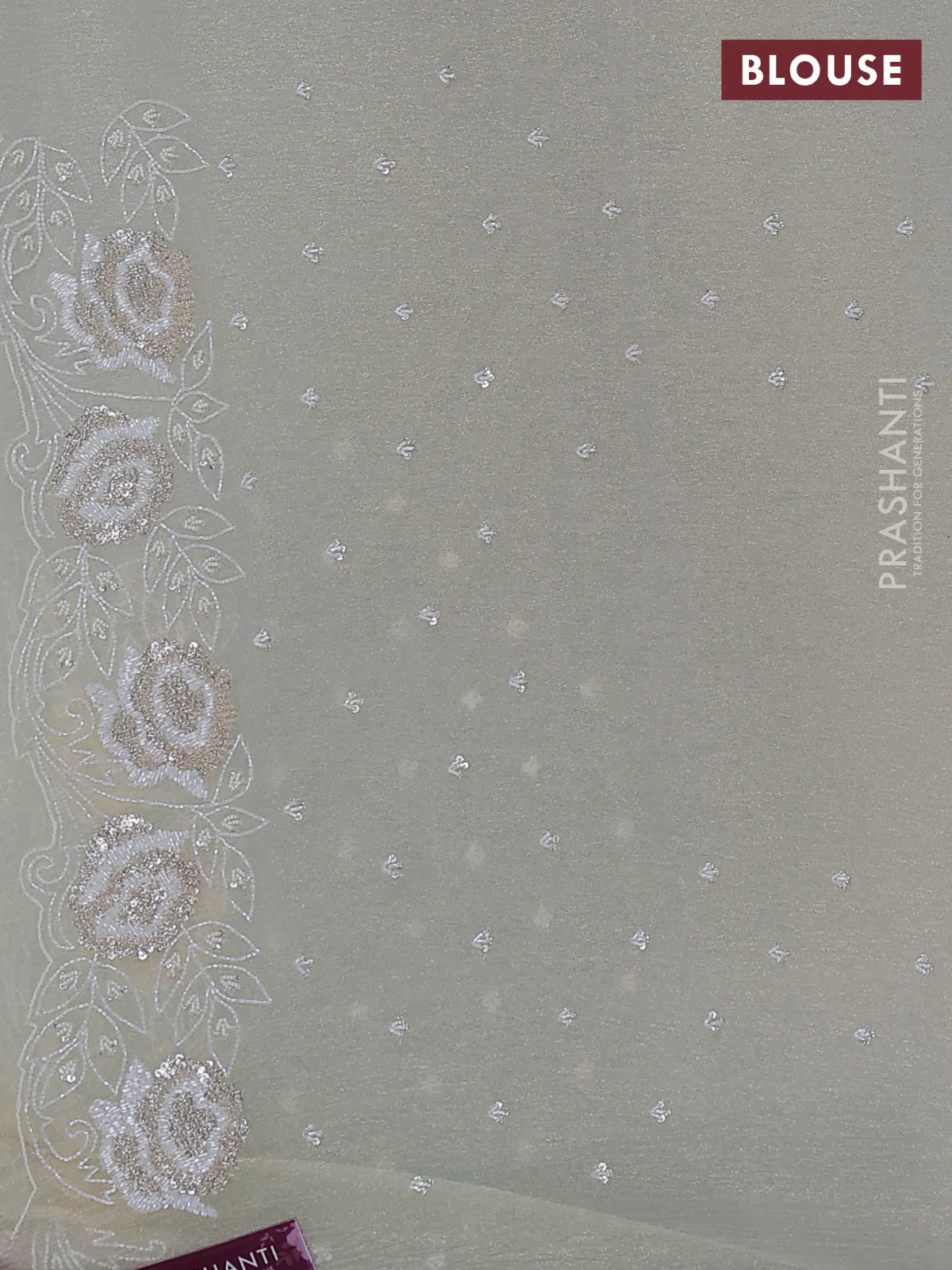 Crush tissue saree cream with beaded work and sequin & cut beaded work border - Image 3