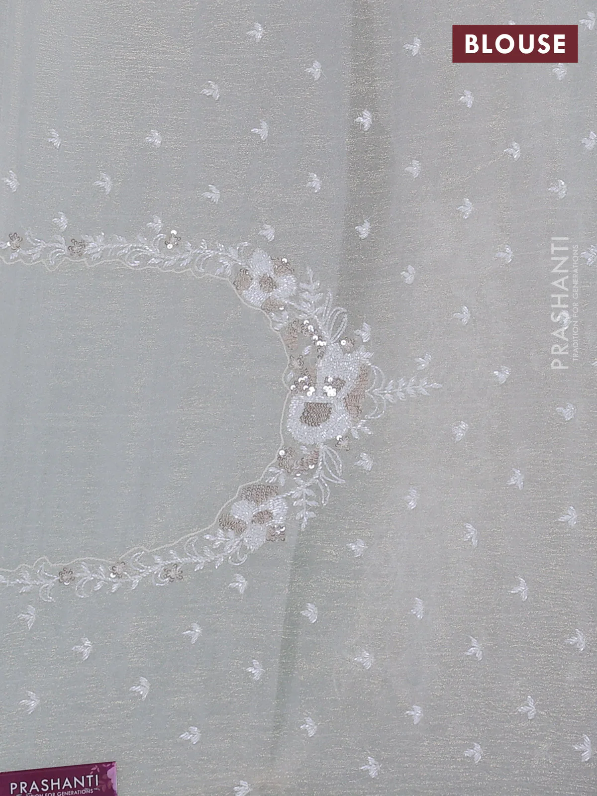 Crush tissue saree cream with sequin & cut beaded work - Image 3