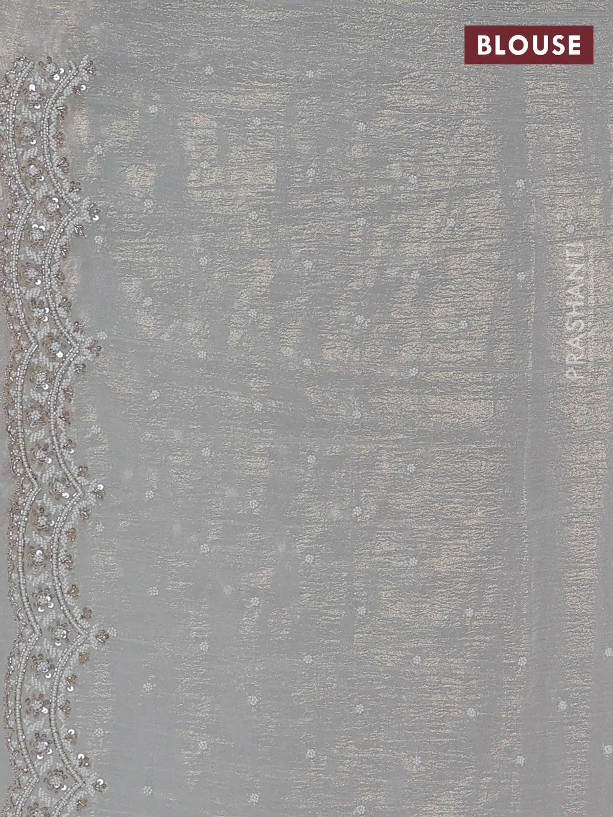 Crush tissue saree cream with sequin & cut beaded work - Image 3