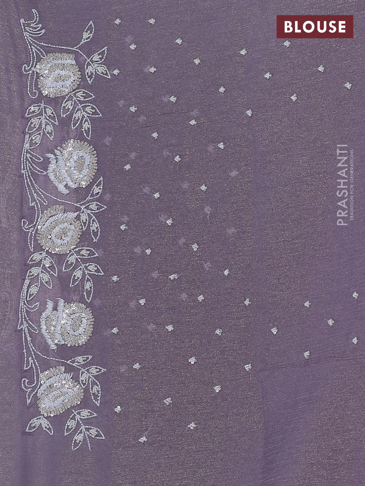 Crush tissue saree grey with sequin & cut beaded work border - Image 3