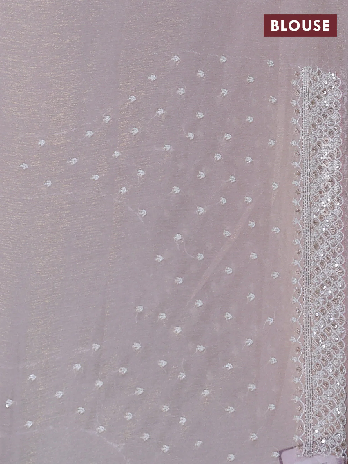 Crush tissue saree pastel peach with beaded work and sequin & cut beaded work border - Image 3