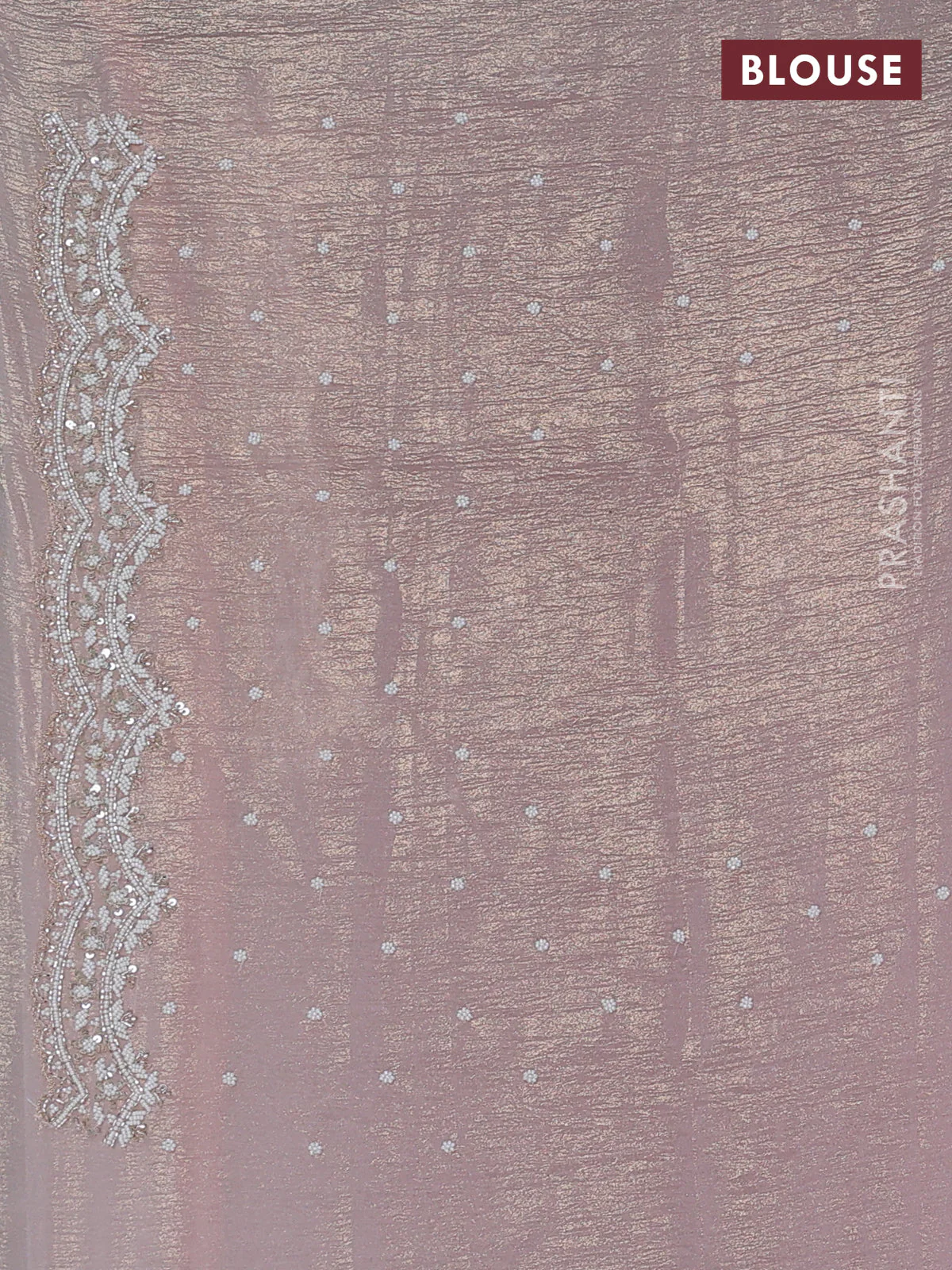 Crush tissue saree pastel peach with sequin & cut beaded work - Image 3