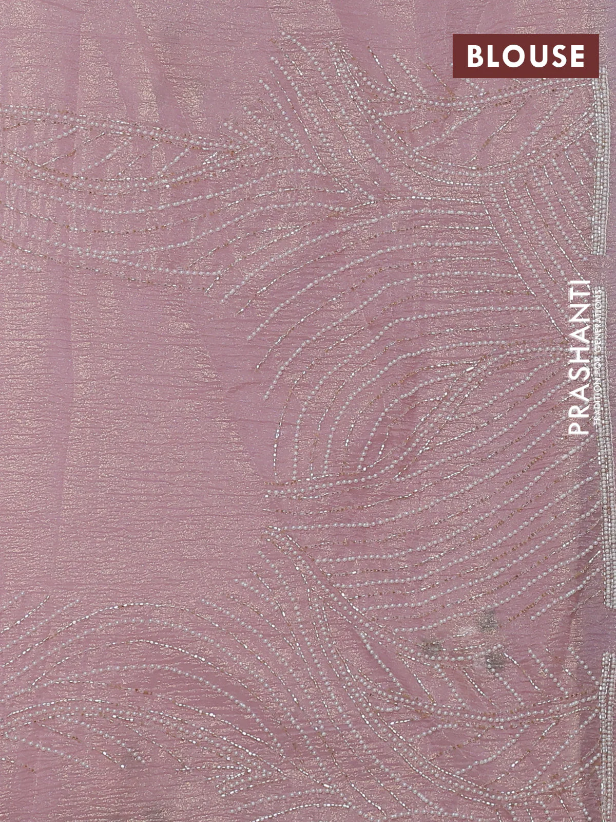 Crush tissue saree pastel pink with allover floral embroidery sequin work - Image 3