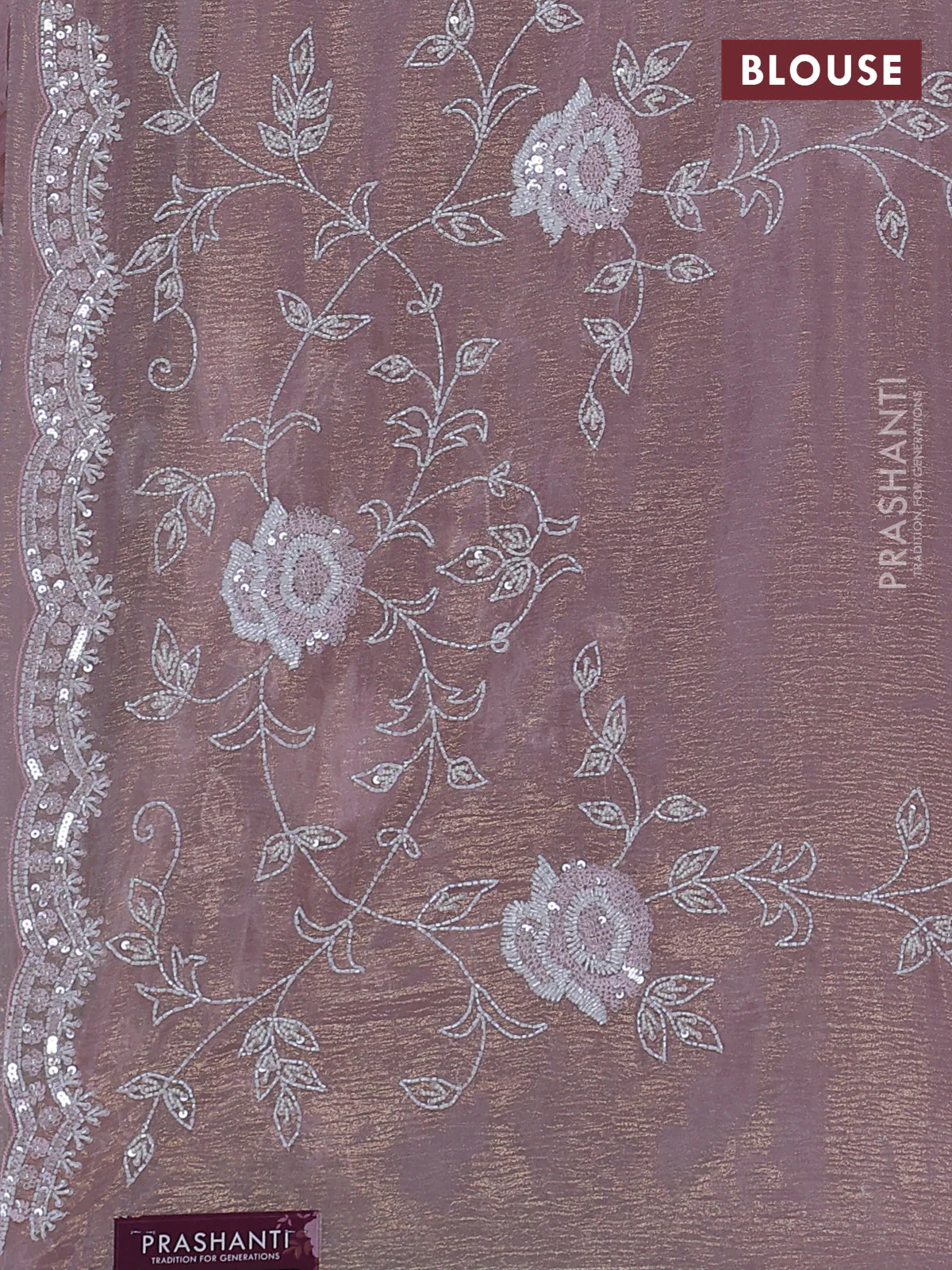 Crush tissue saree pastel pink with allover sequin & cut beaded work - Image 3