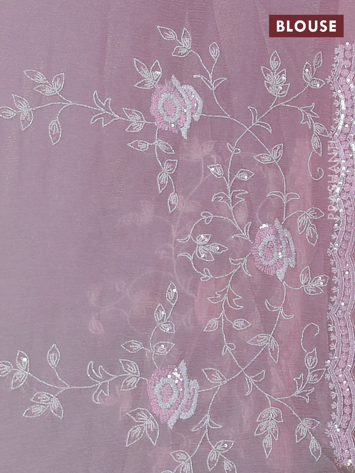 Crush tissue saree pastel pink with allover sequin & cut beaded work - Image 3