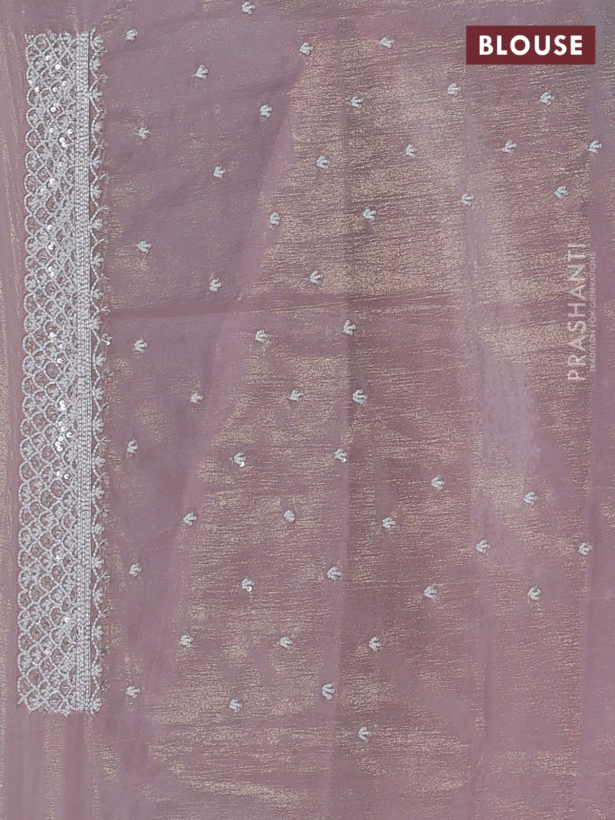 Crush tissue saree pastel pink with beaded work and sequin & cut beaded work border - Image 3