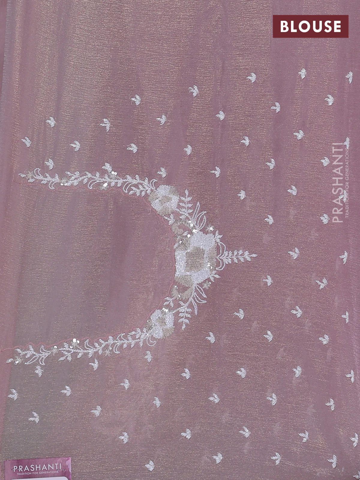 Crush tissue saree pastel pink with sequin & cut beaded work - Image 3