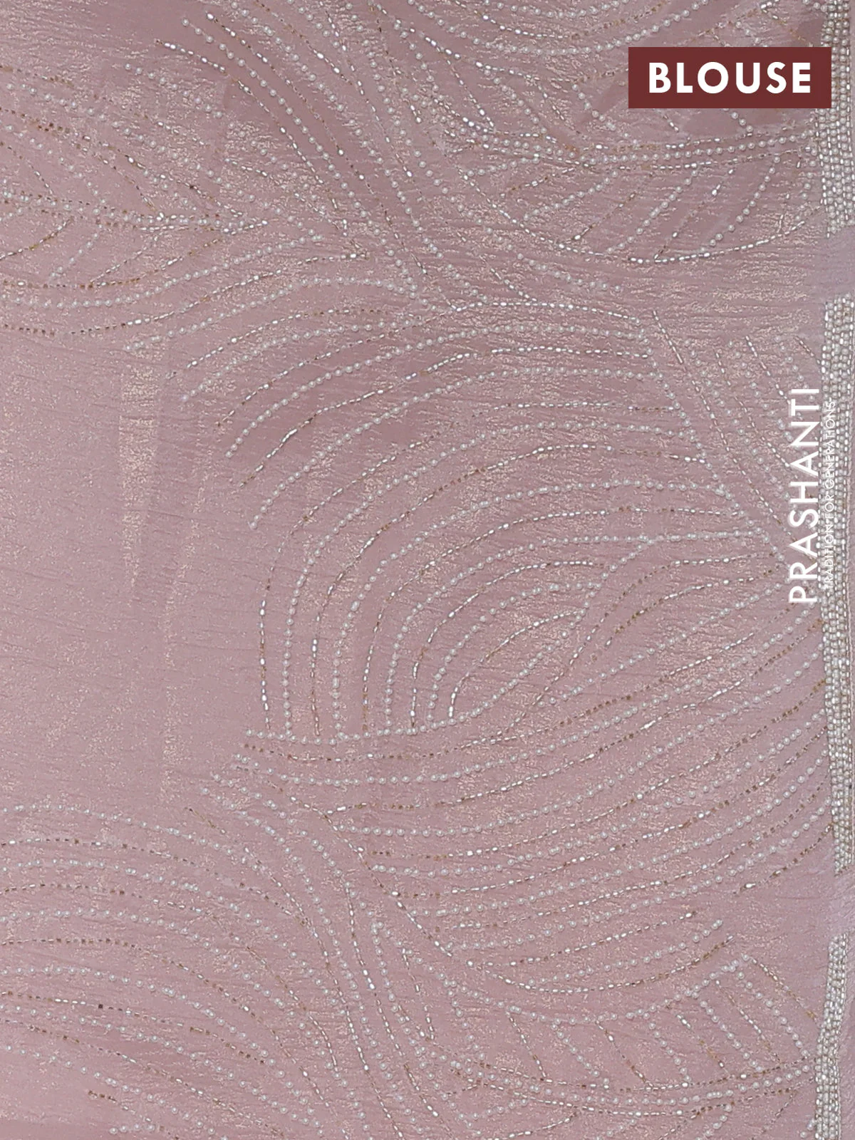 Crush tissue saree peach pink with allover floral embroidery sequin work - Image 3