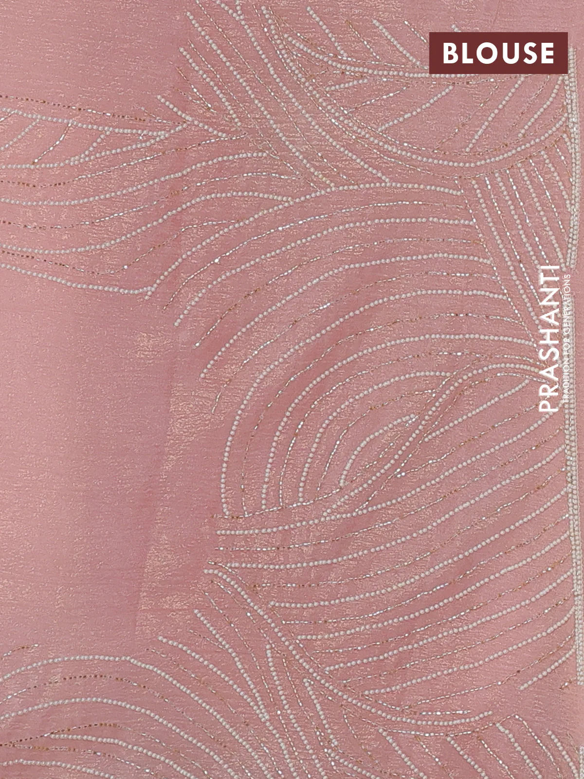 Crush tissue saree peach pink with allover floral embroidery sequin work - Image 3