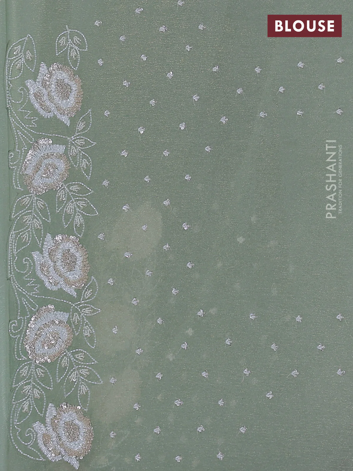 Crush tissue saree pista green with beaded work and sequin & cut beaded work border - Image 3