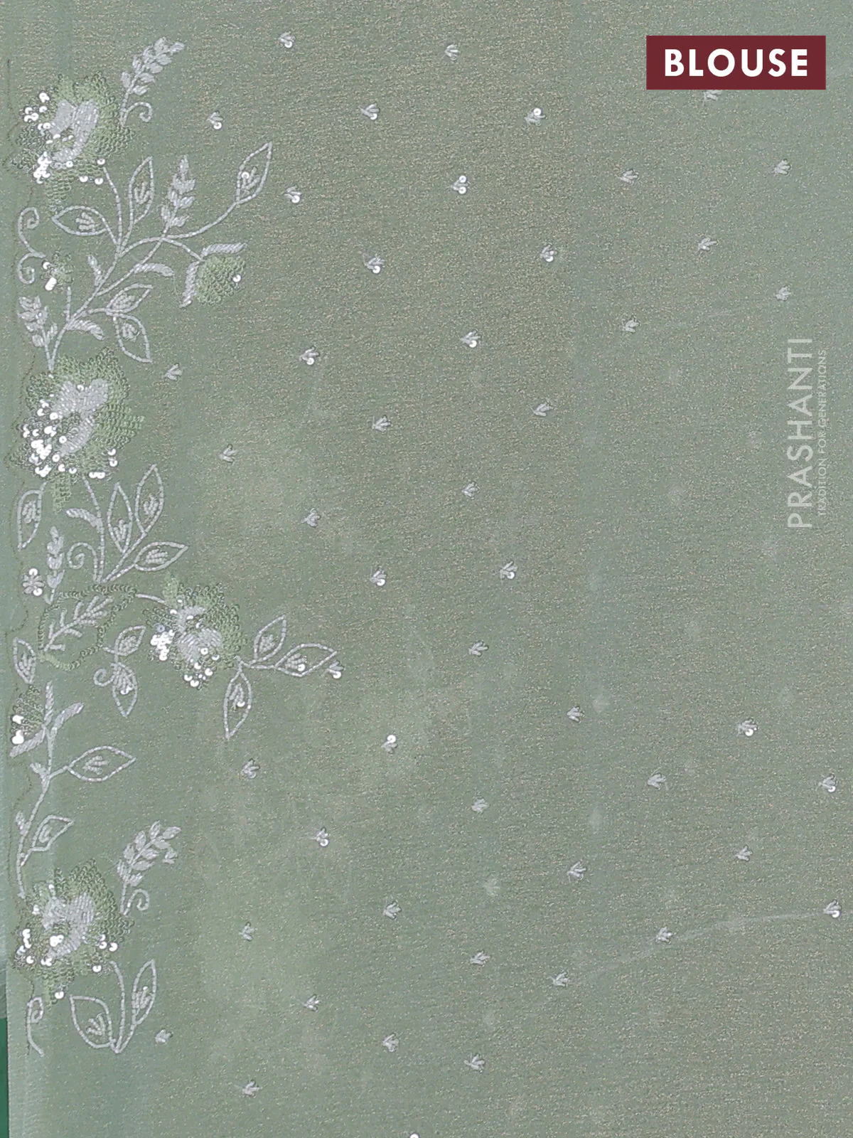 Crush tissue saree pista green with sequin & cut beaded work - Image 3