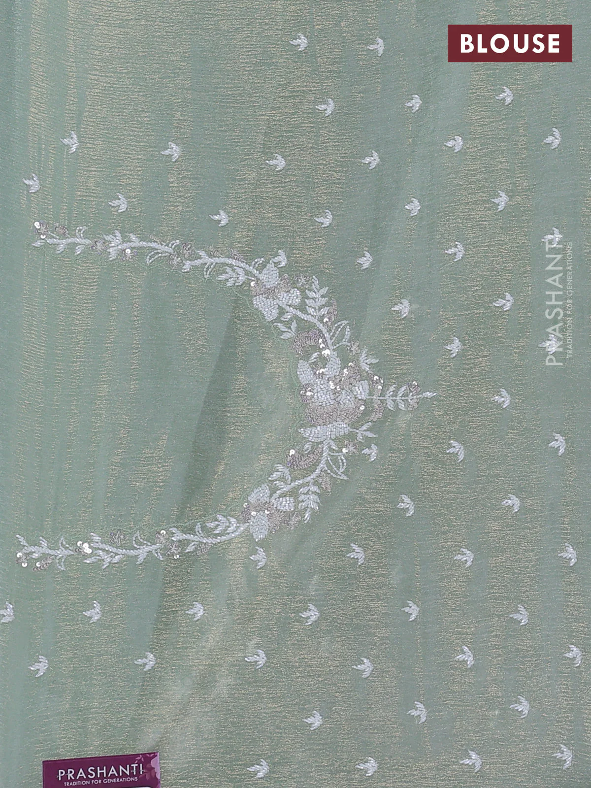 Crush tissue saree pista green with sequin & cut beaded work - Image 3