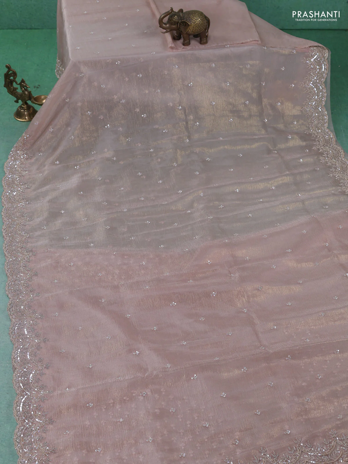 Crush tissue saree sandal with sequin & cut beaded work - Image 2