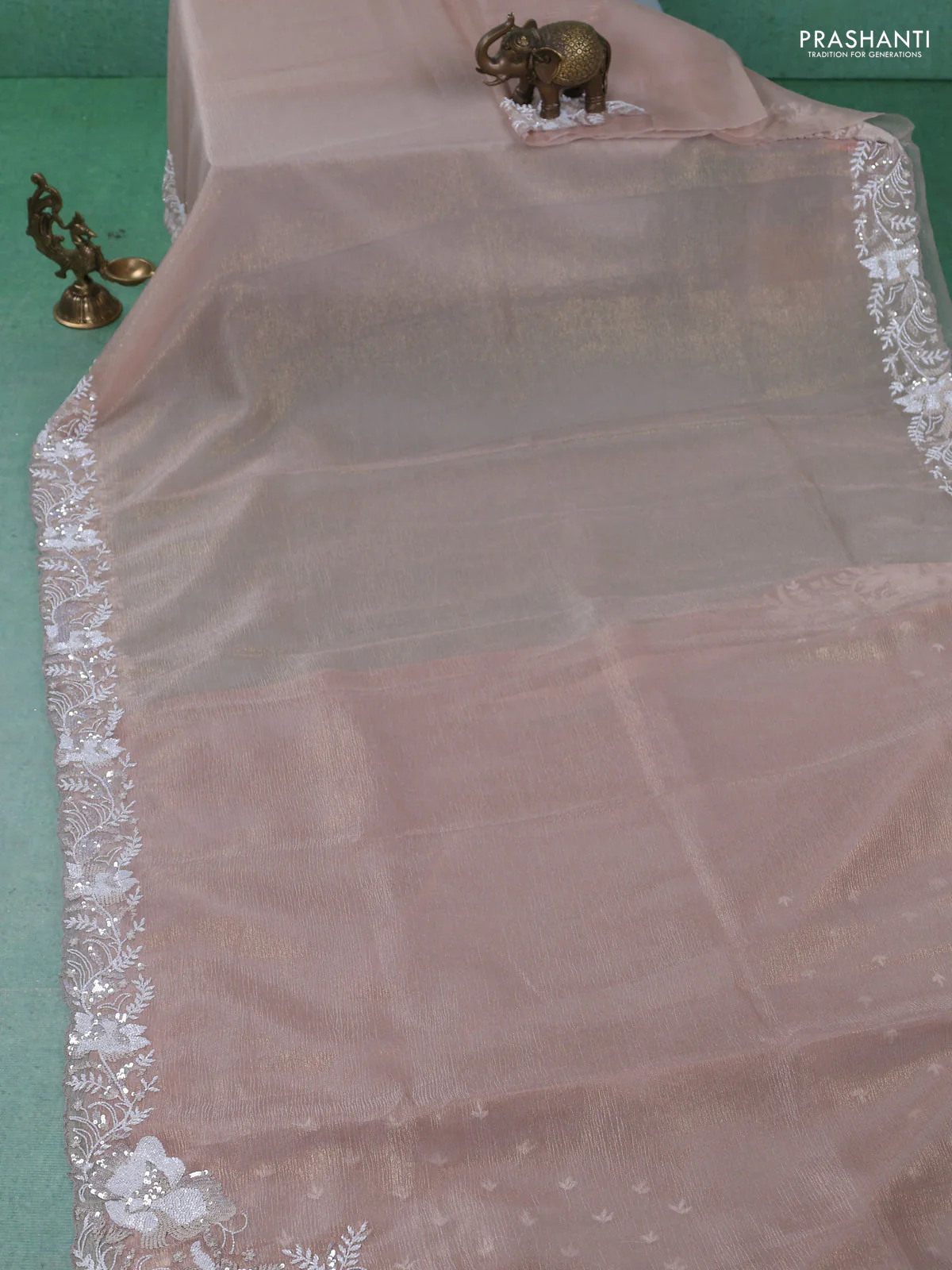 Crush tissue saree sandal with sequin & cut beaded work - Image 2