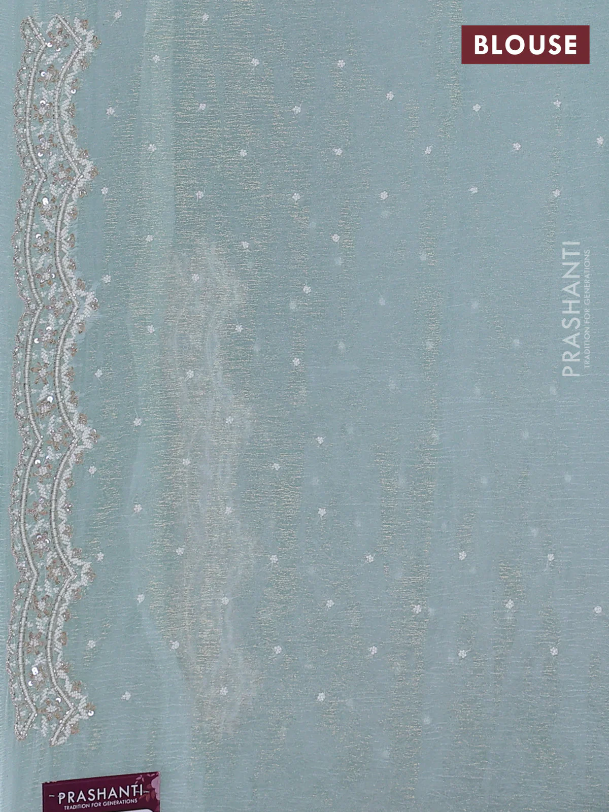 Crush tissue saree teal blue with sequin & cut beaded work - Image 3