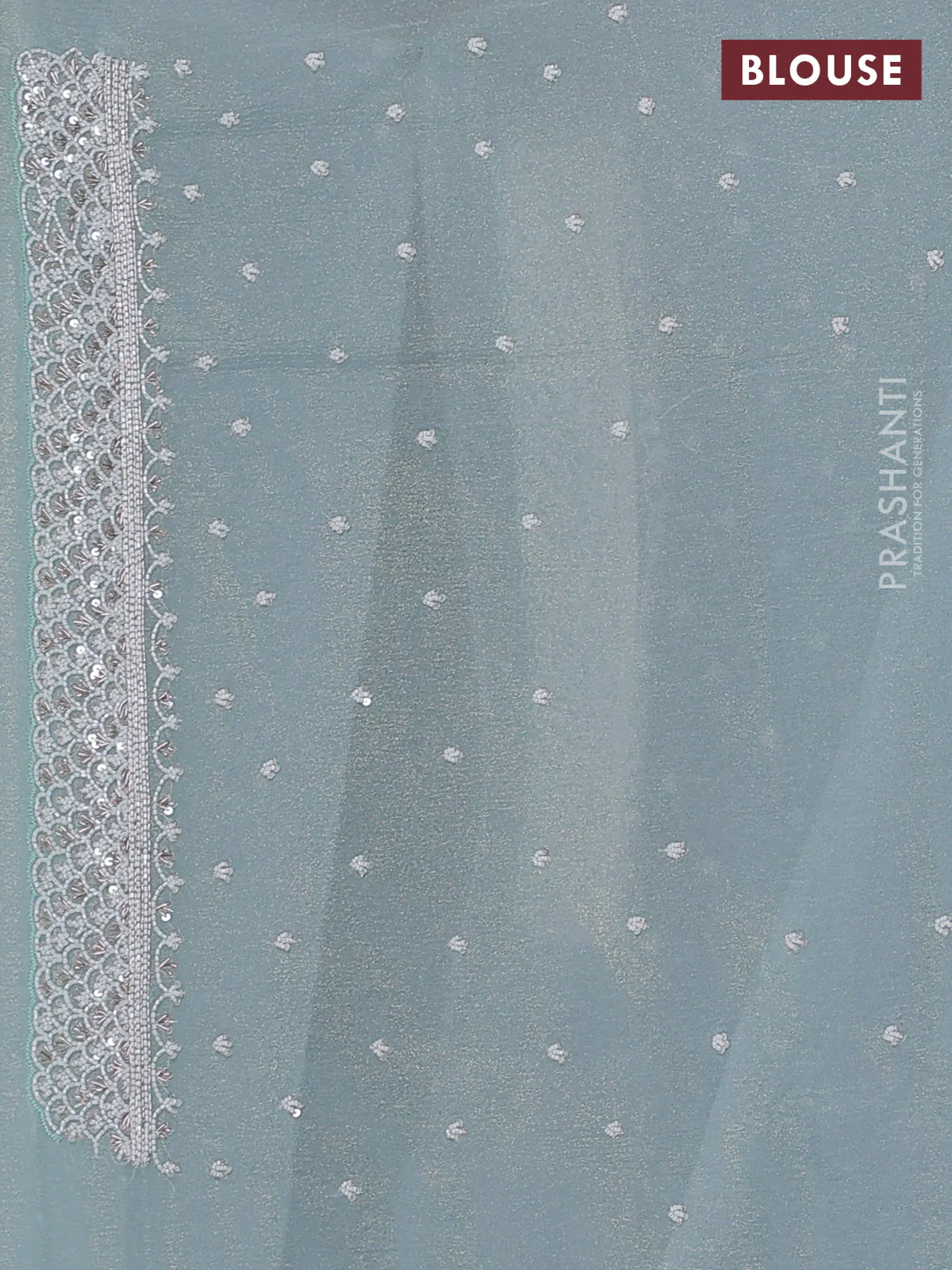 Crush tissue saree teal shade with beaded work and sequin & cut beaded work border - Image 3