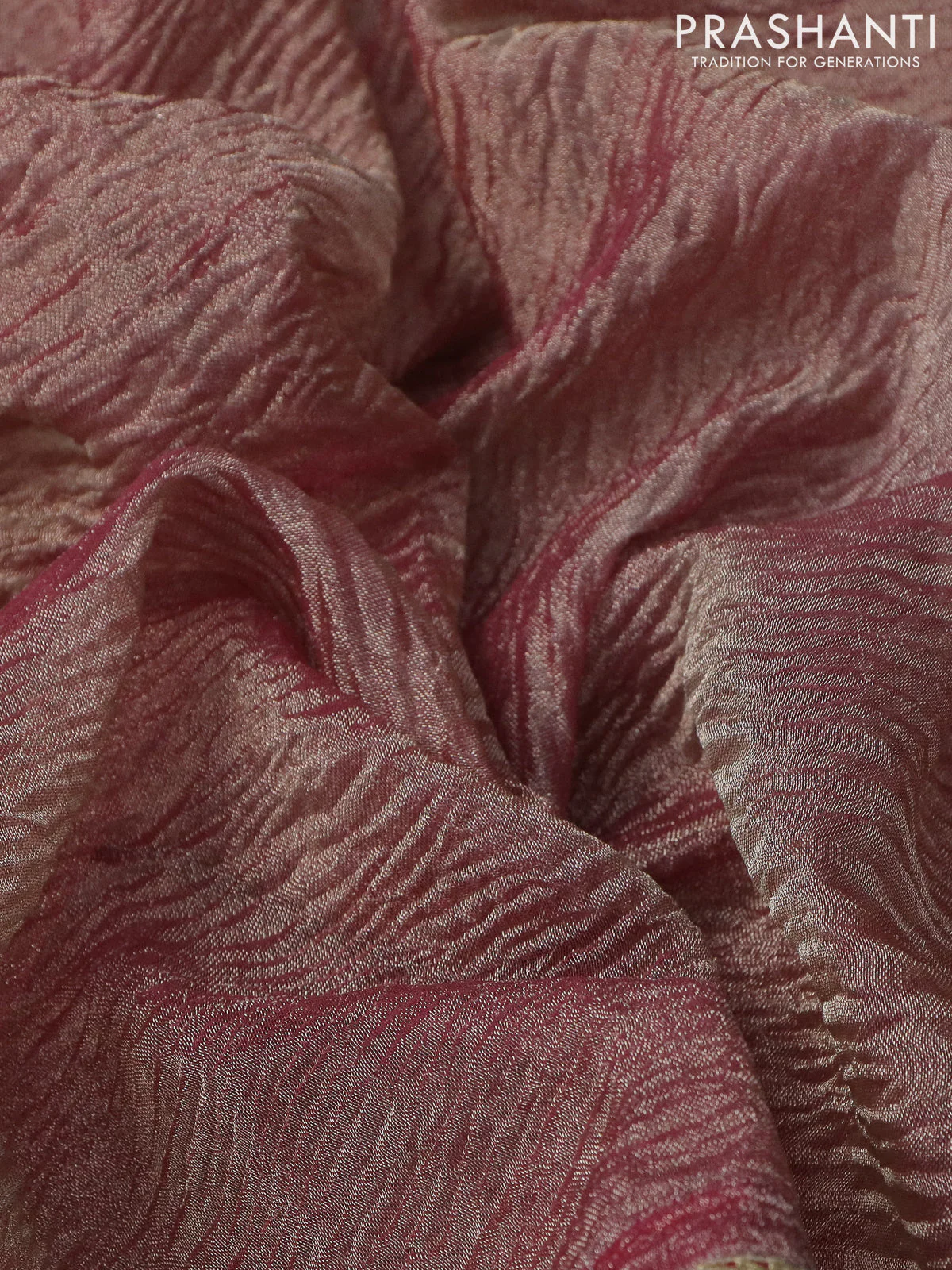 Crush tissue silk saree dual shade of golden pink and pink with plain body & gotapatti lace work pallu - Image 3