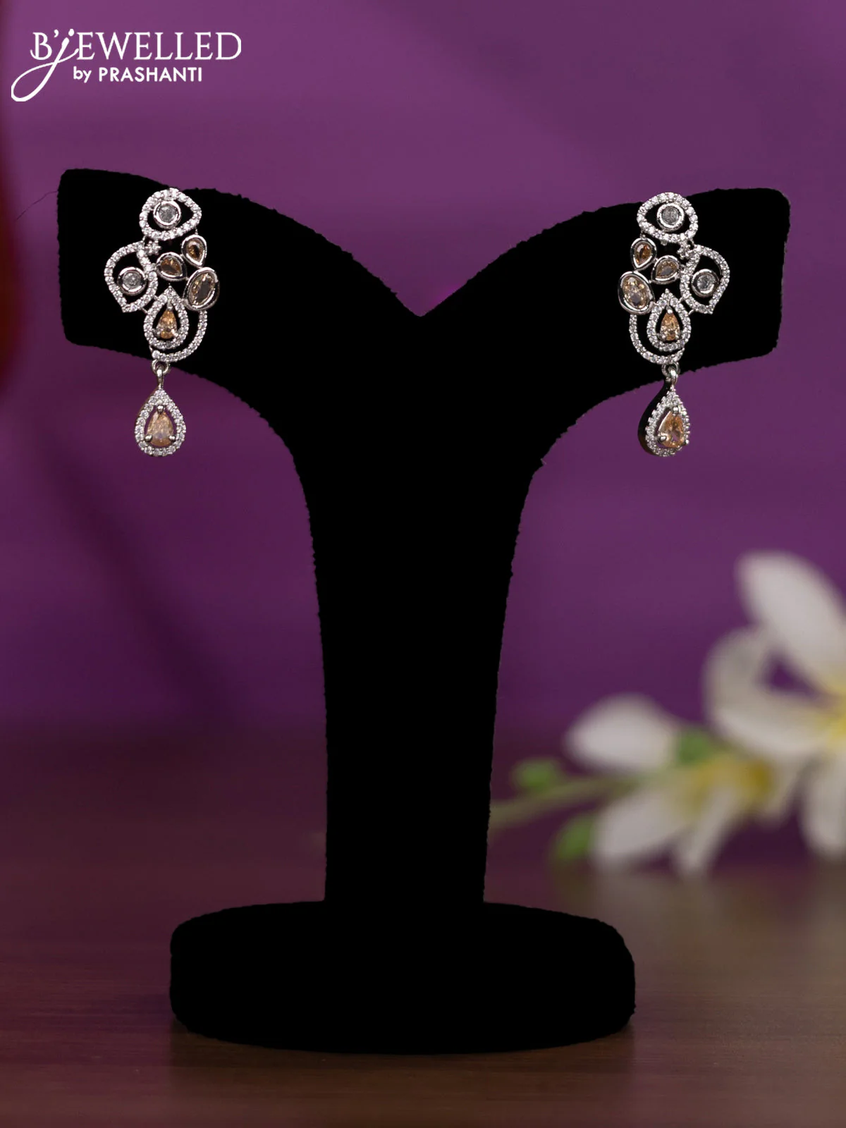 Crystal beaded peach nceklace with cz stones - Image 2