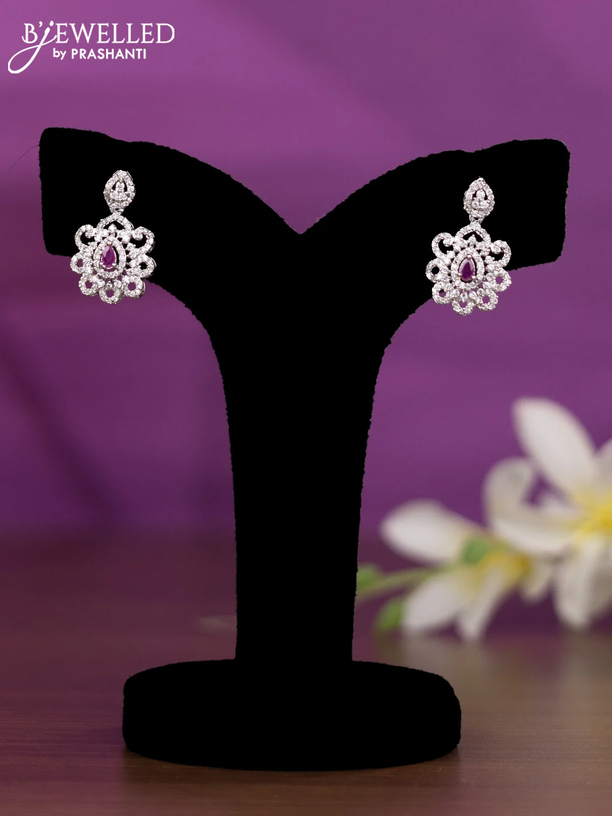 Crystal beaded pink nceklace with ruby and cz stones - Image 2