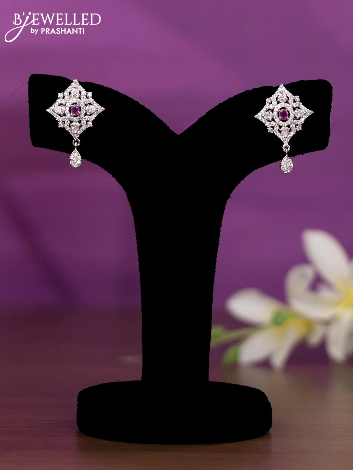 Crystal beaded pink nceklace with ruby and cz stones - Image 2