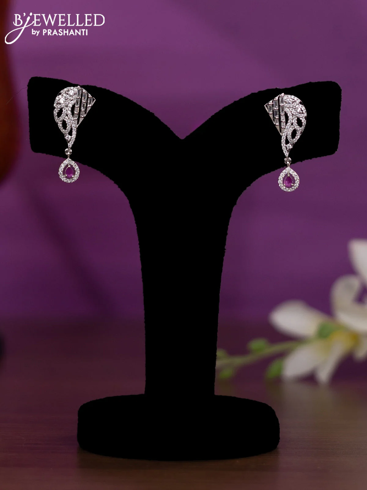 Crystal beaded pink nceklace with ruby and cz stones - Image 2
