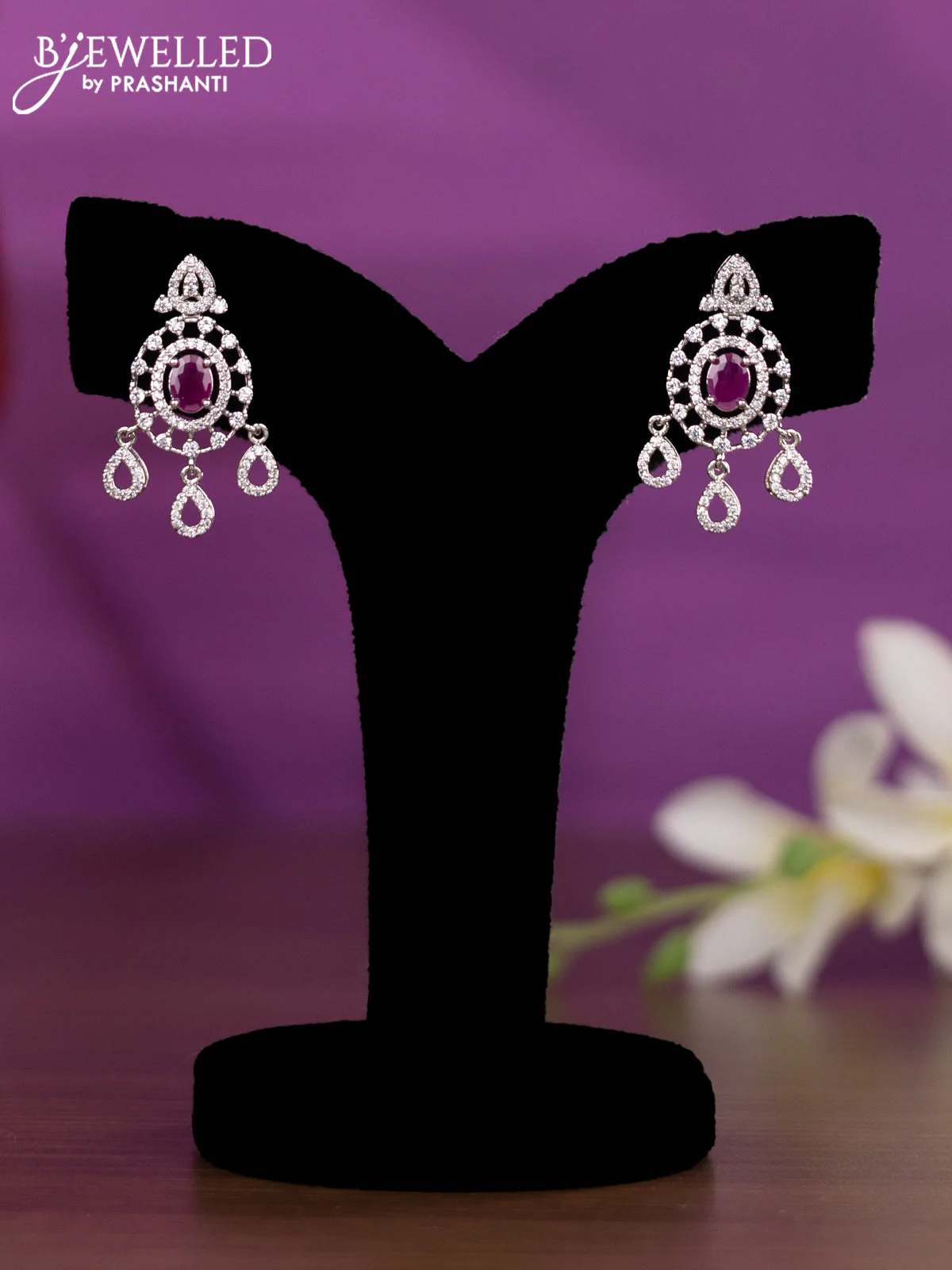 Crystal beaded pink nceklace with ruby and cz stones - Image 2