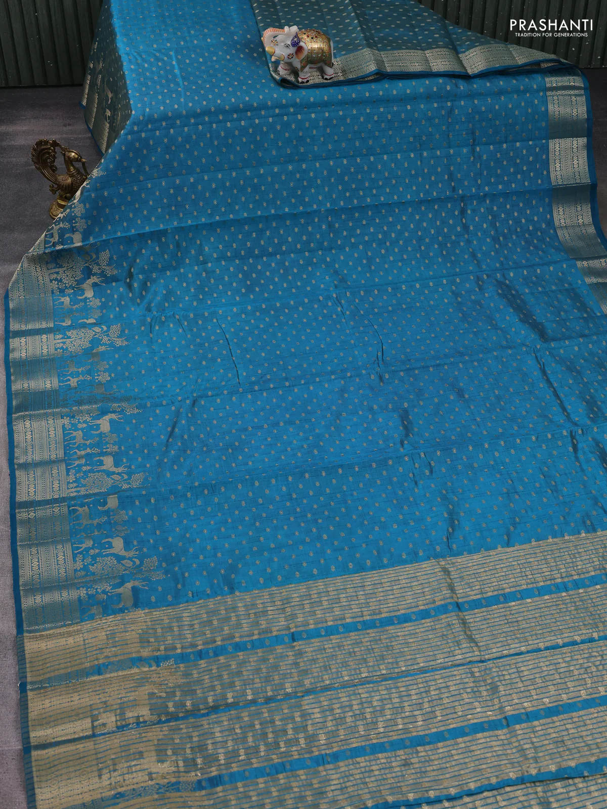 Cs blue raw silk saree with matching Neck piece - Image 2