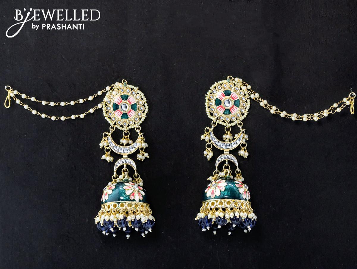 Dangler dark green jhumka with hangings and pearl maatal