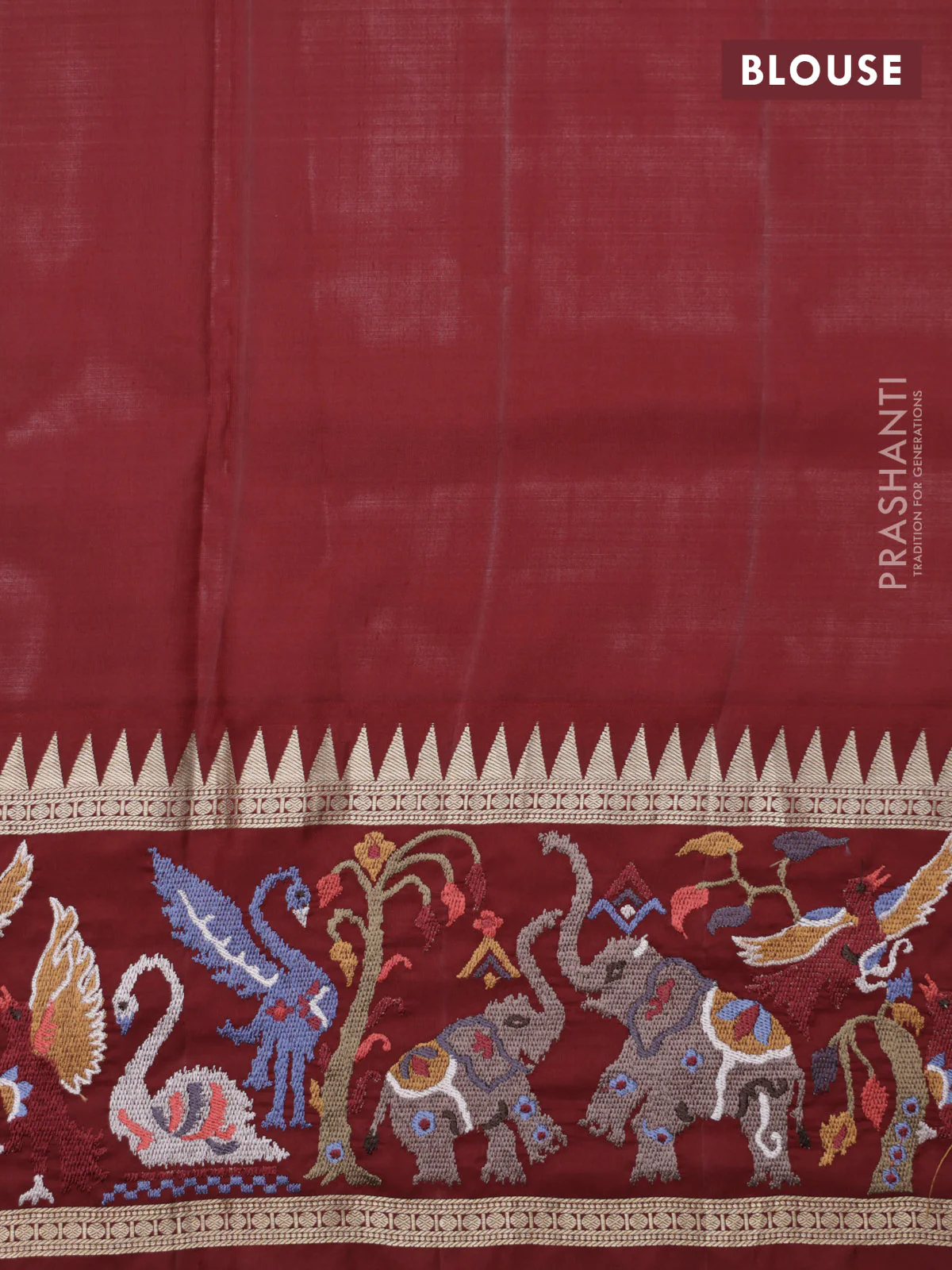 Dark mustard -Maroon Pure kanchipuram silk saree with Border Embroidery - Image 8