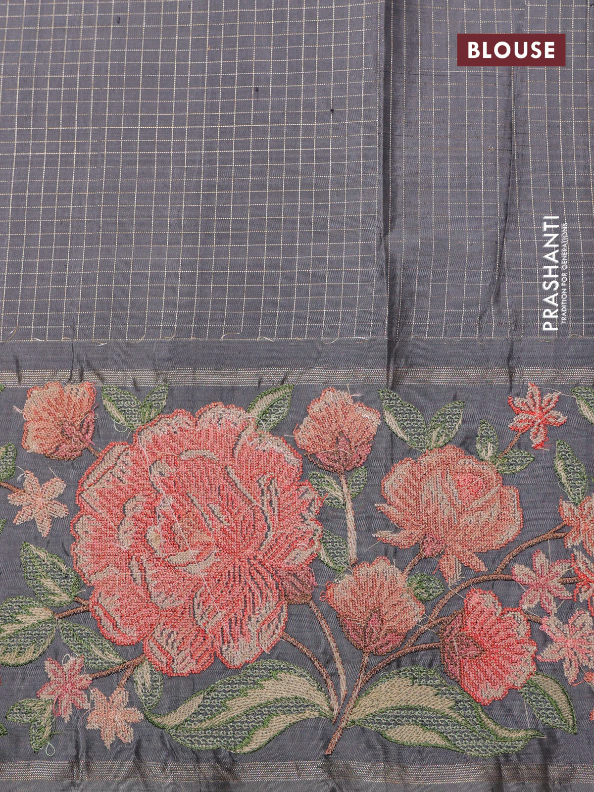Dark navy blue Kanchipuram Silk with Border Embroidery - Image 7