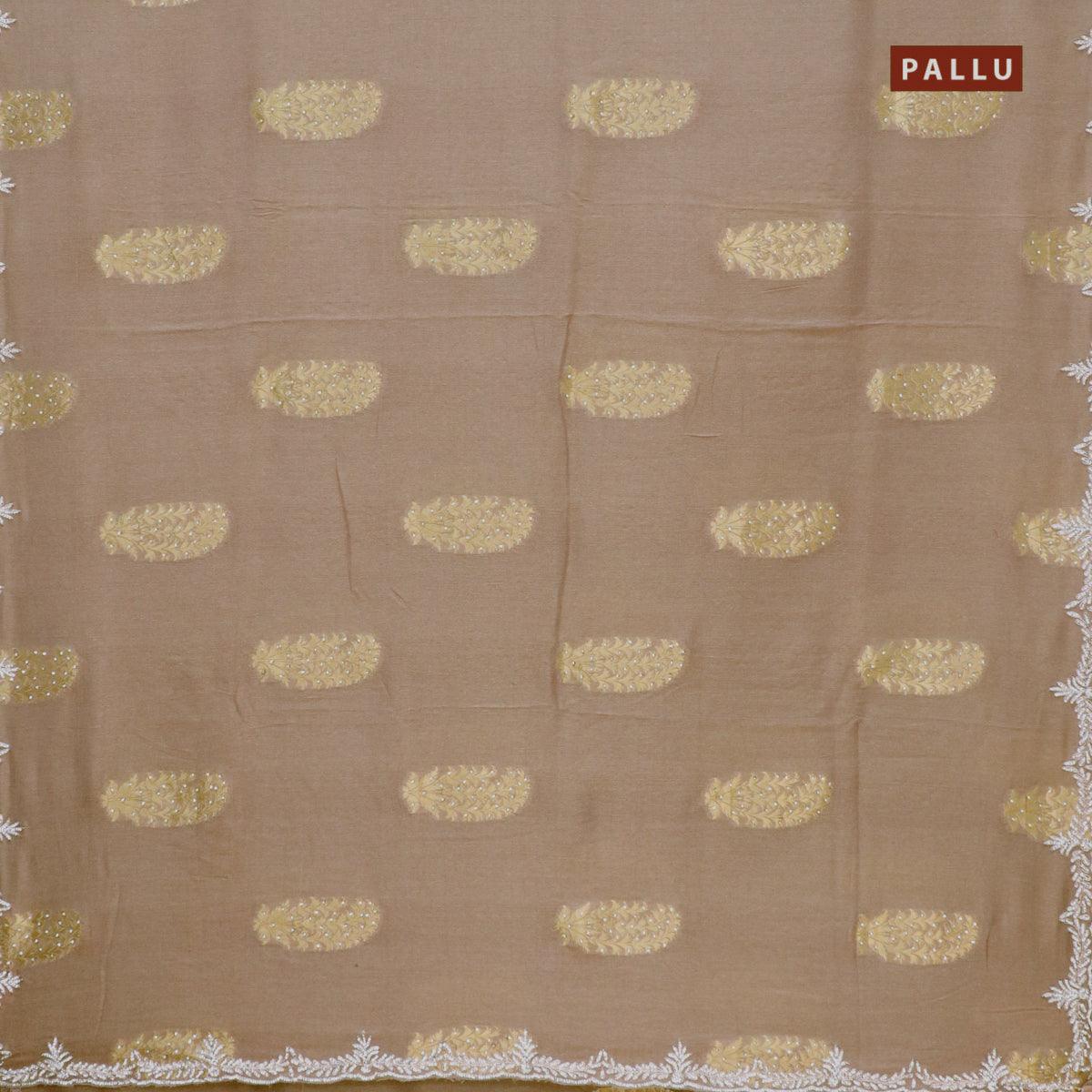 Designer georgette saree brown shade with allover zari buttas & stone work - Image 2