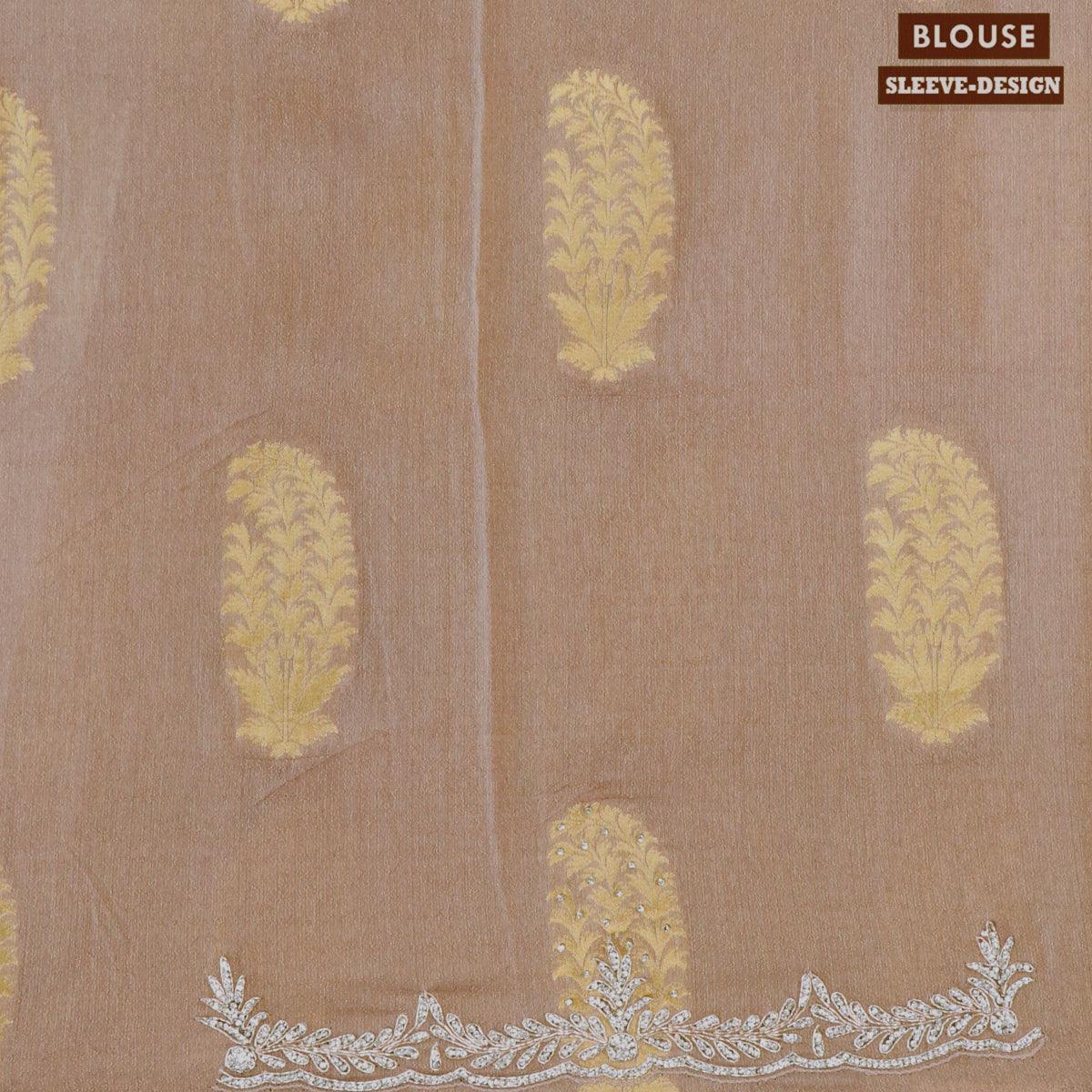 Designer georgette saree brown shade with allover zari buttas & stone work - Image 4