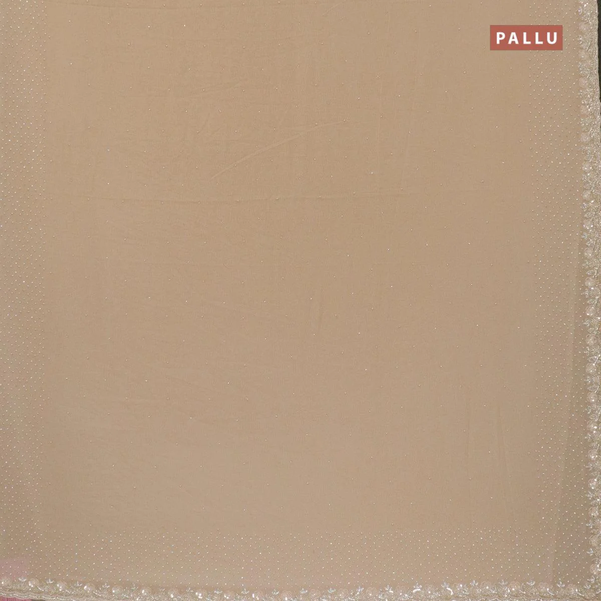 Designer georgette saree pastel peach with allover stone & zardosi work - Image 2