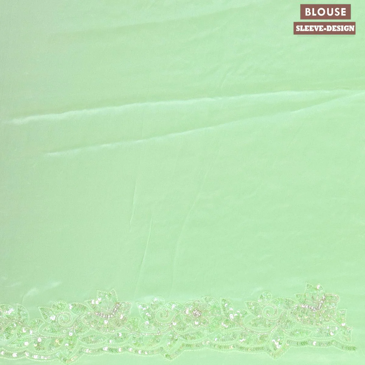 Designer satin silk saree light green with allover chamki & beaded work - Image 4