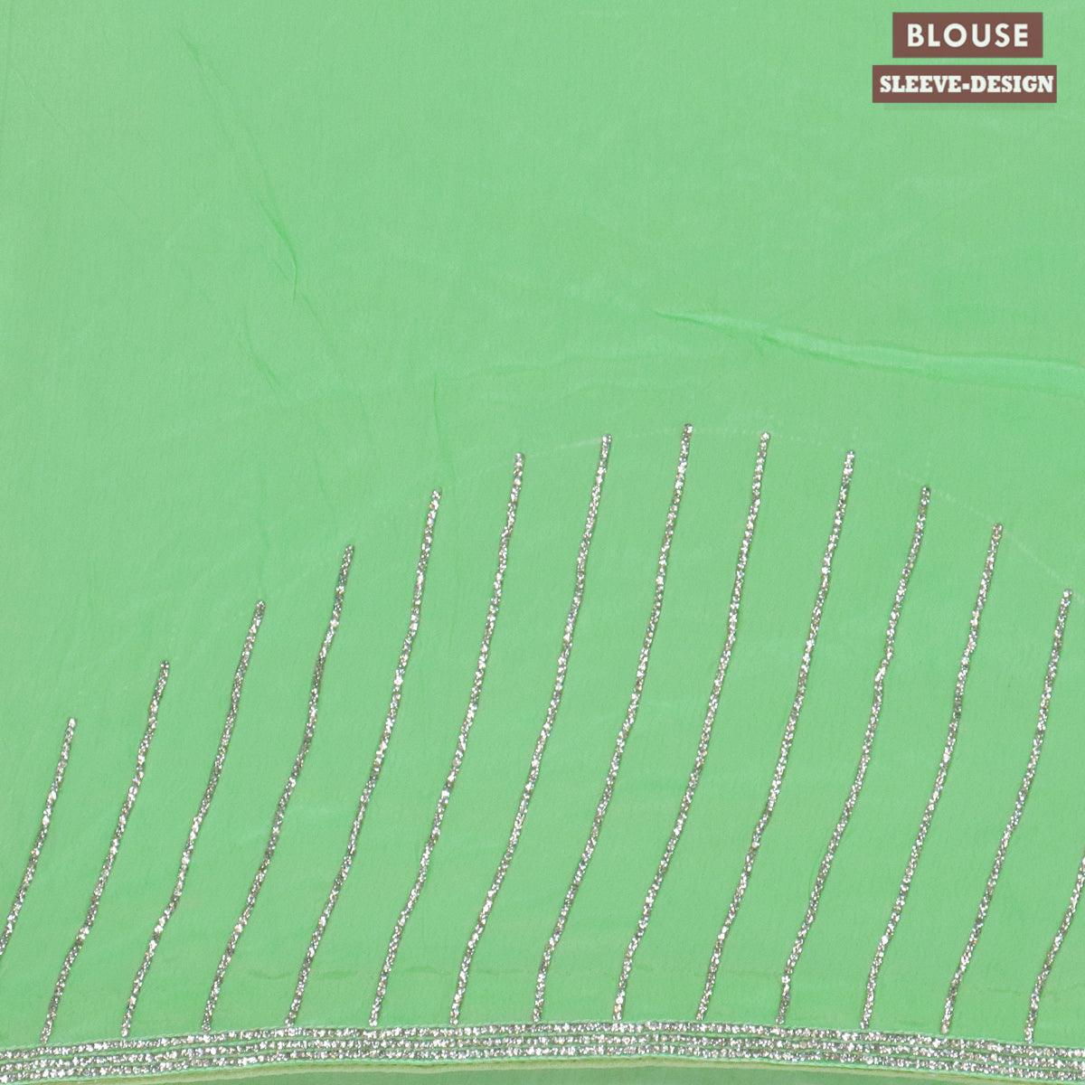 Designer satin silk saree light green with allover stone work - Image 4