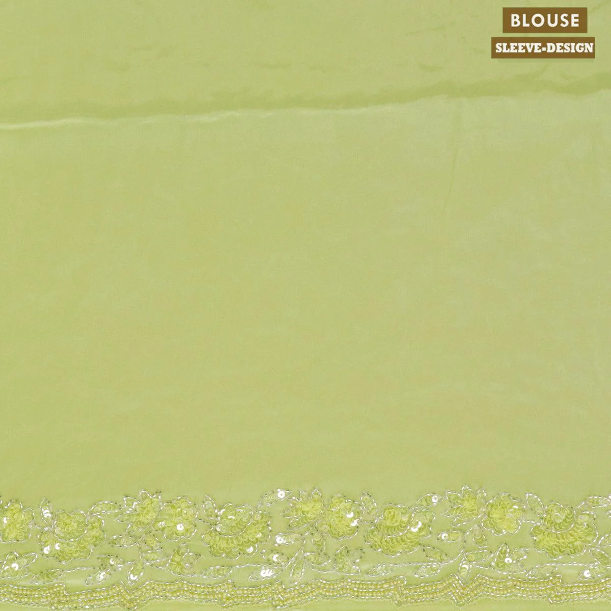 Designer satin silk saree lime green shade with allover chamki & beaded work - Image 4
