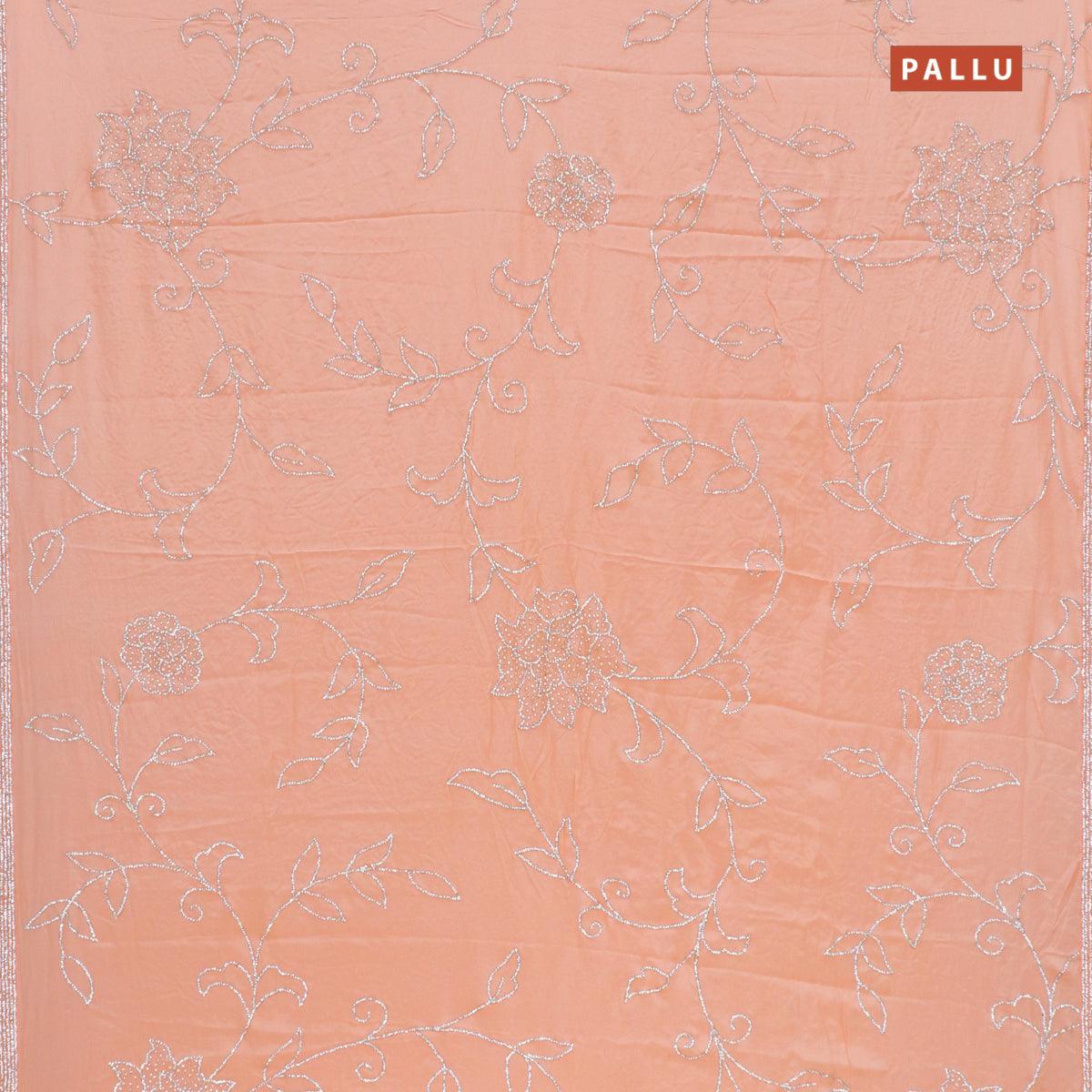 Designer satin silk saree peach orange with allover stone work - Image 2
