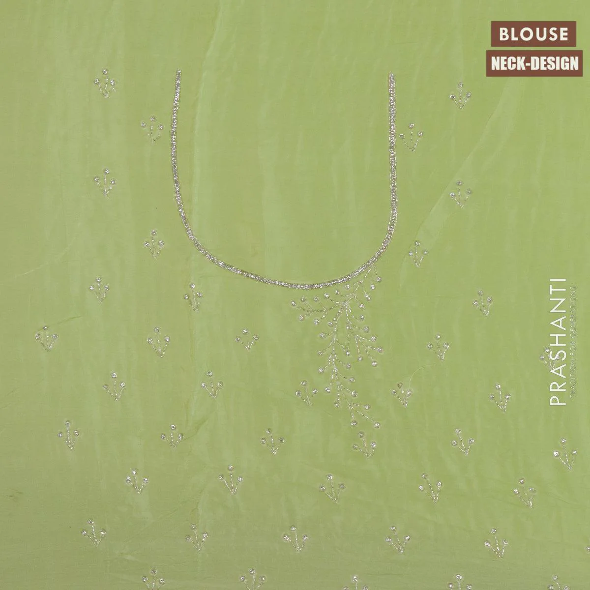 Designer satin silk saree pista green with allover stone & chamki work - Image 3