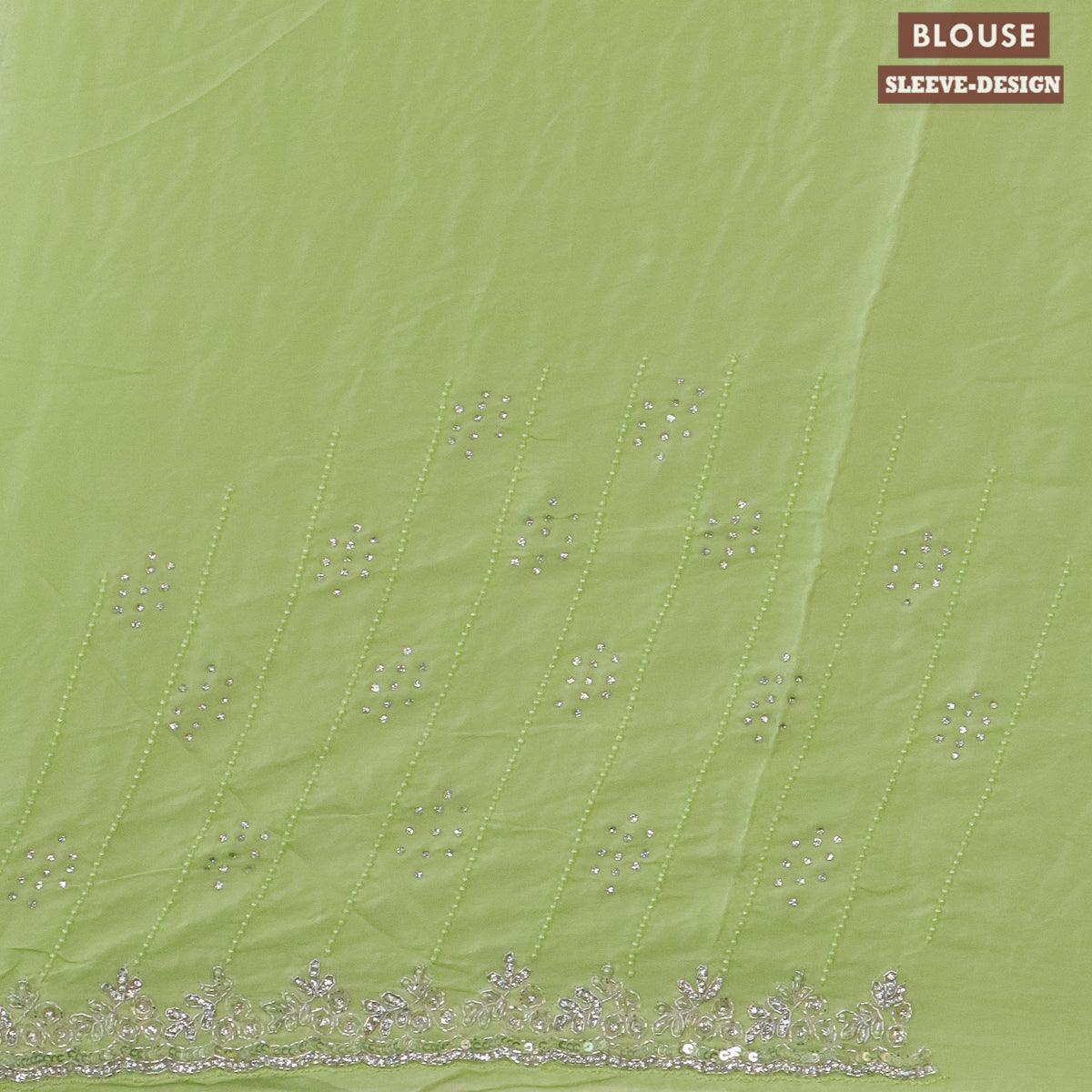 Designer satin silk saree pista green with allover stone & chamki work - Image 4