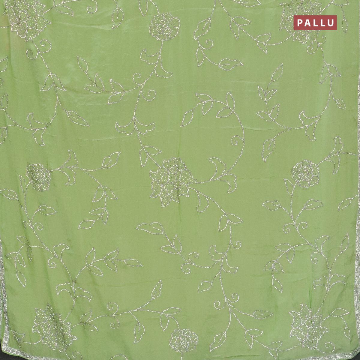 Designer satin silk saree pista green with allover stone work - Image 2