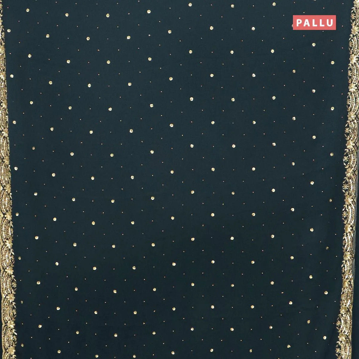 Designer semi chiffon saree peacock blue with allover chamki & zardosi work - Image 2