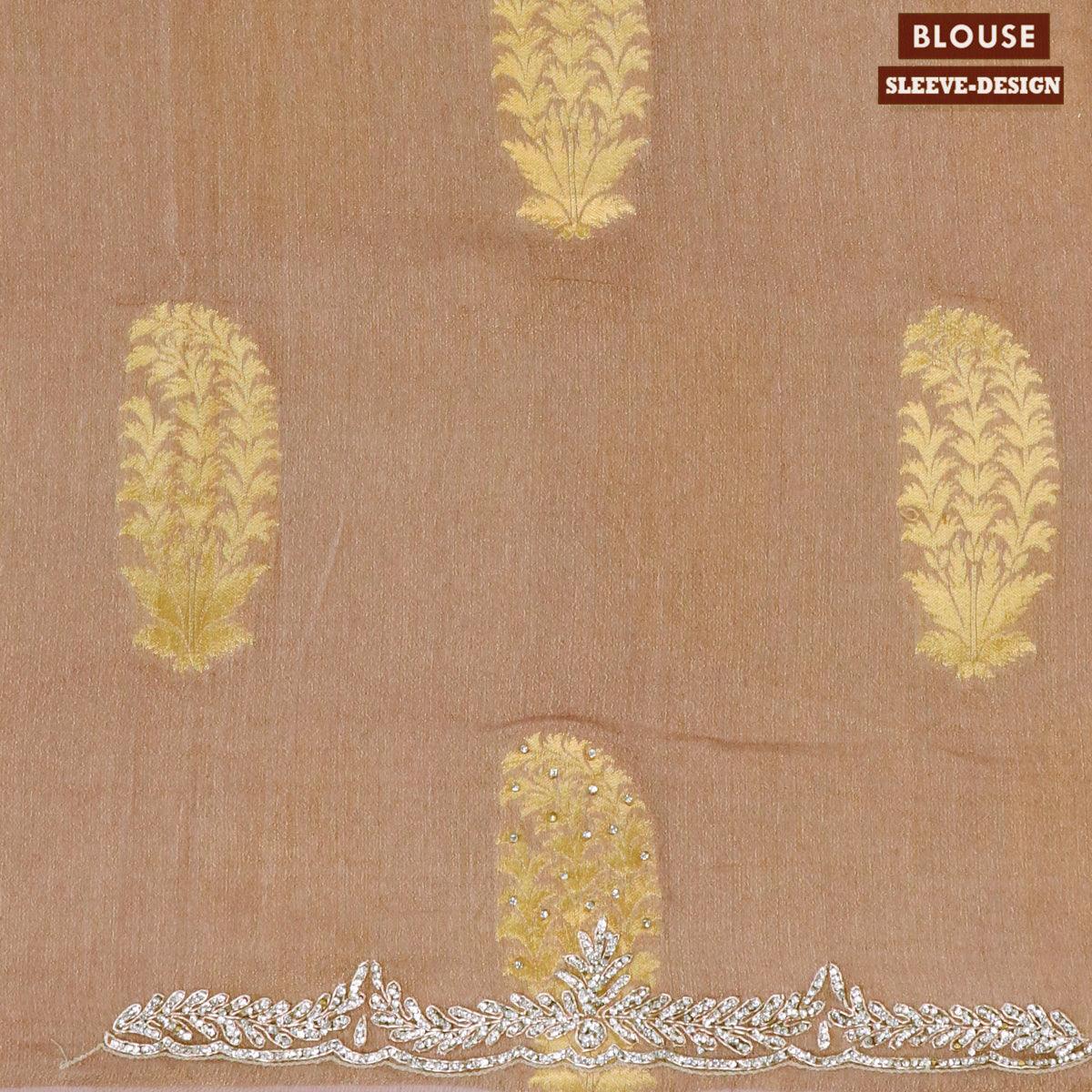 Designer semi georgette saree brown shade with allover zari buttas & stone work - Image 4