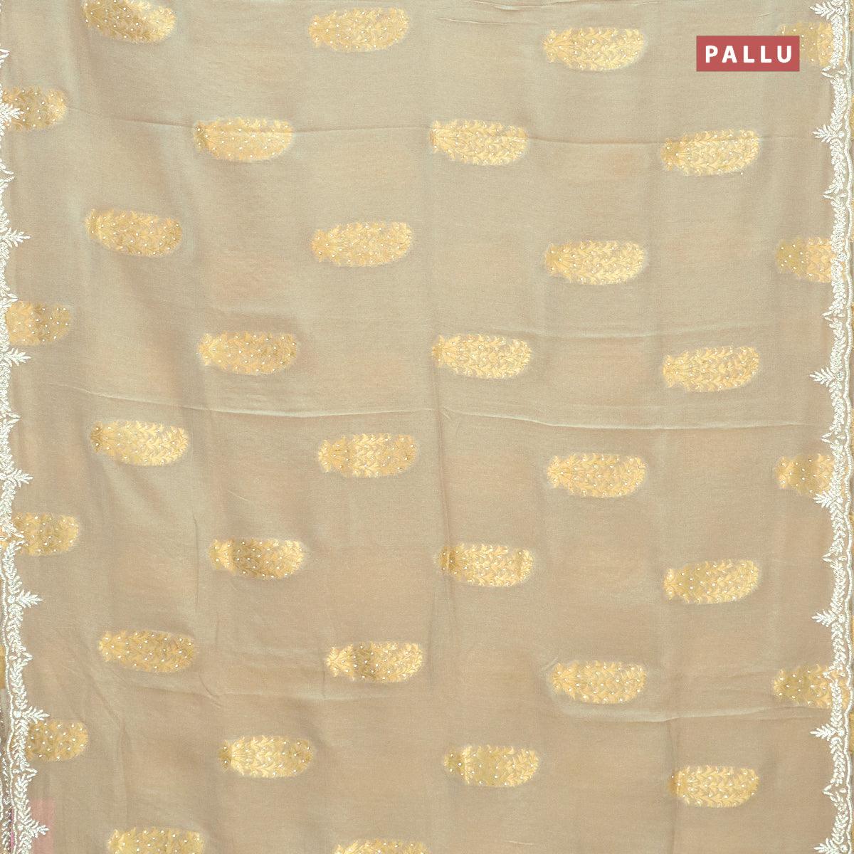 Designer semi georgette saree pastel grey with allover zari woven buttas & stone work - Image 2