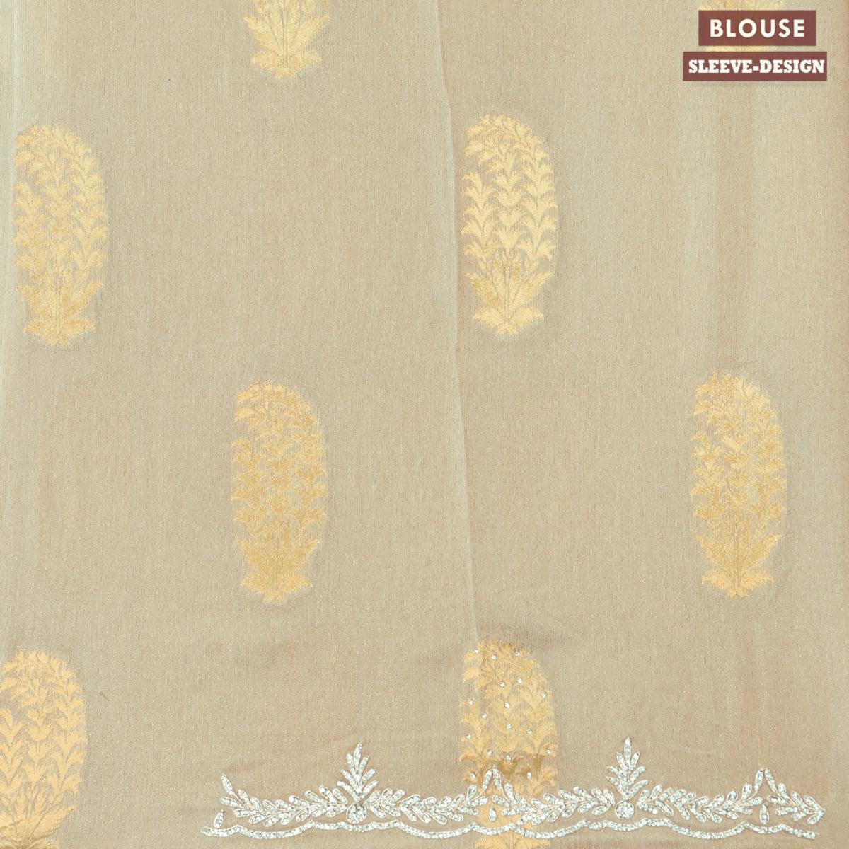 Designer semi georgette saree pastel grey with allover zari woven buttas & stone work - Image 4